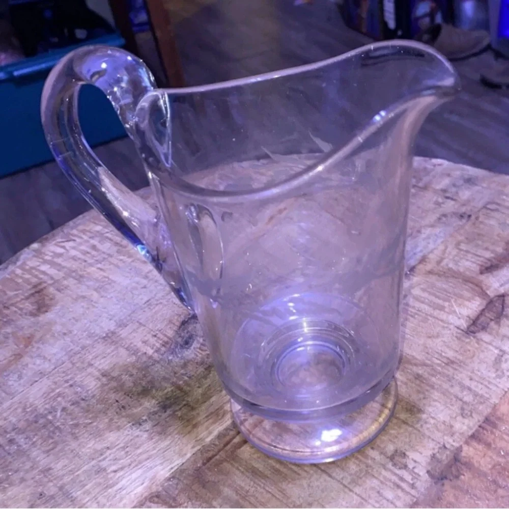 HTF WESTMORELAND GLASS PINK REAMER PITCHER BOTTOM - Etched WITH Leaves/floral